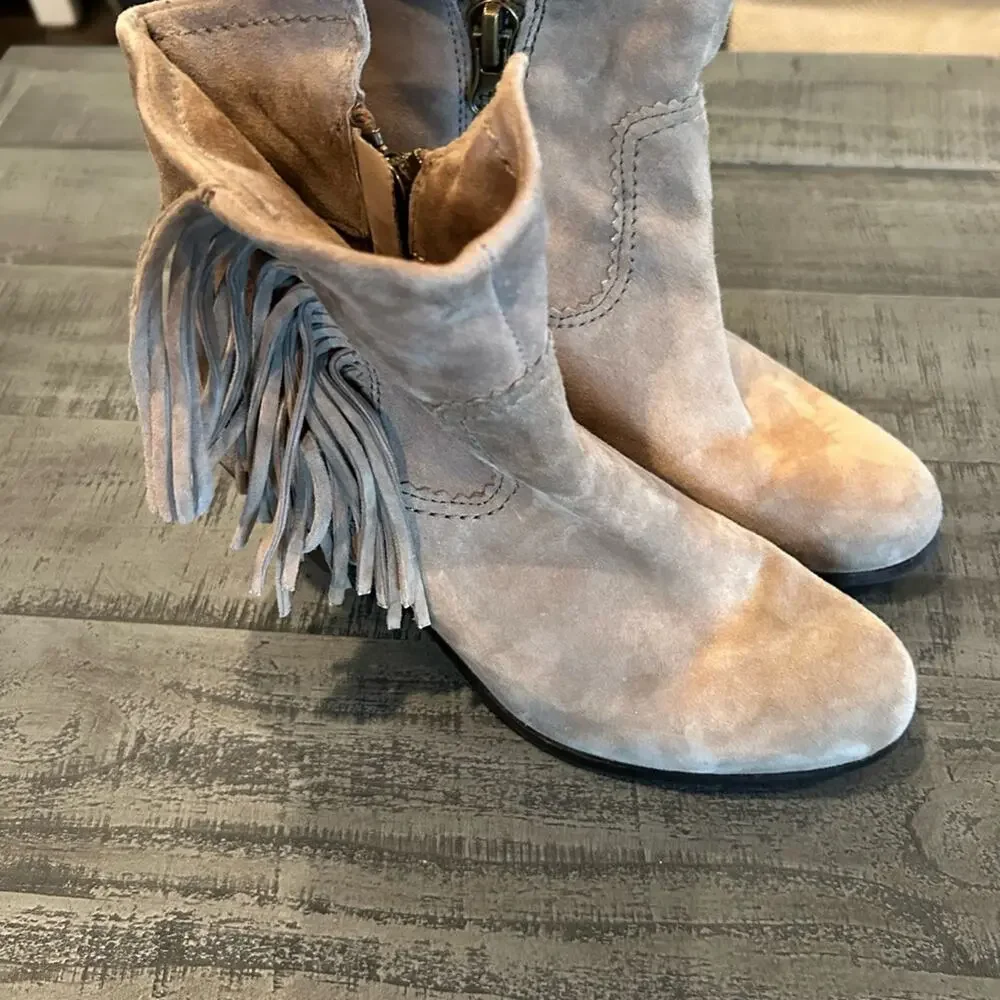 Sam Edelman Louie Tan Fringe Boho Booties Western Suede Booties - 7.5 Taupe Gray - Picture 5 of 8
